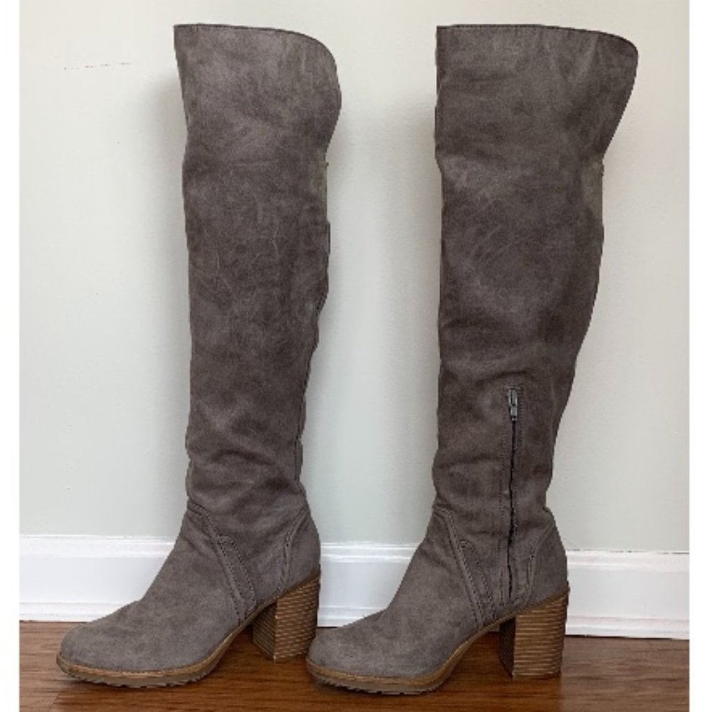 Heeled Over the Knee Grey Suede Boots